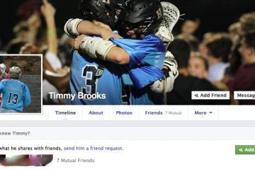  Upon finding Timothy C. Brooks on Facebook, the author discovered that she had seven friends in common with him. (Screen grab courtesy of Samira Baird) 