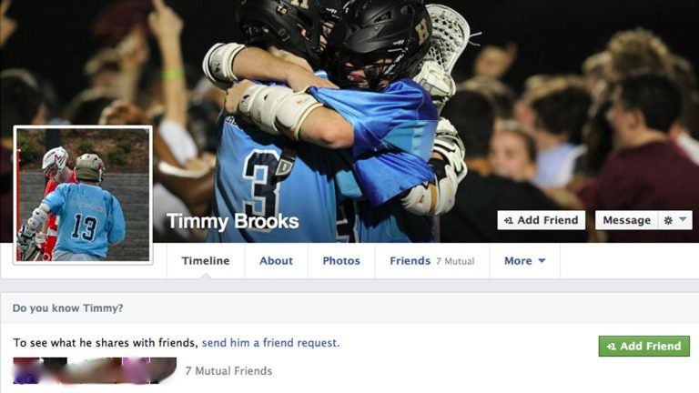  Upon finding Timothy C. Brooks on Facebook, the author discovered that she had seven friends in common with him. (Screen grab courtesy of Samira Baird) 