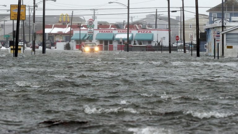 Water floods New Jersey Avenue in North Wildwood