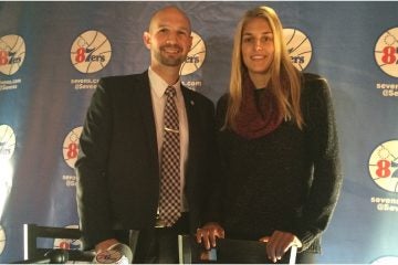  Delaware 87ers President Aaron Moszer and WNBA Chicago Sky guard Elena Delle Donne (Shirley Min/WHYY) 