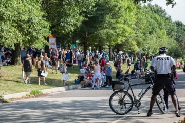 Protesters gather at FDR Park. (Emily Cohen for NewsWorks)