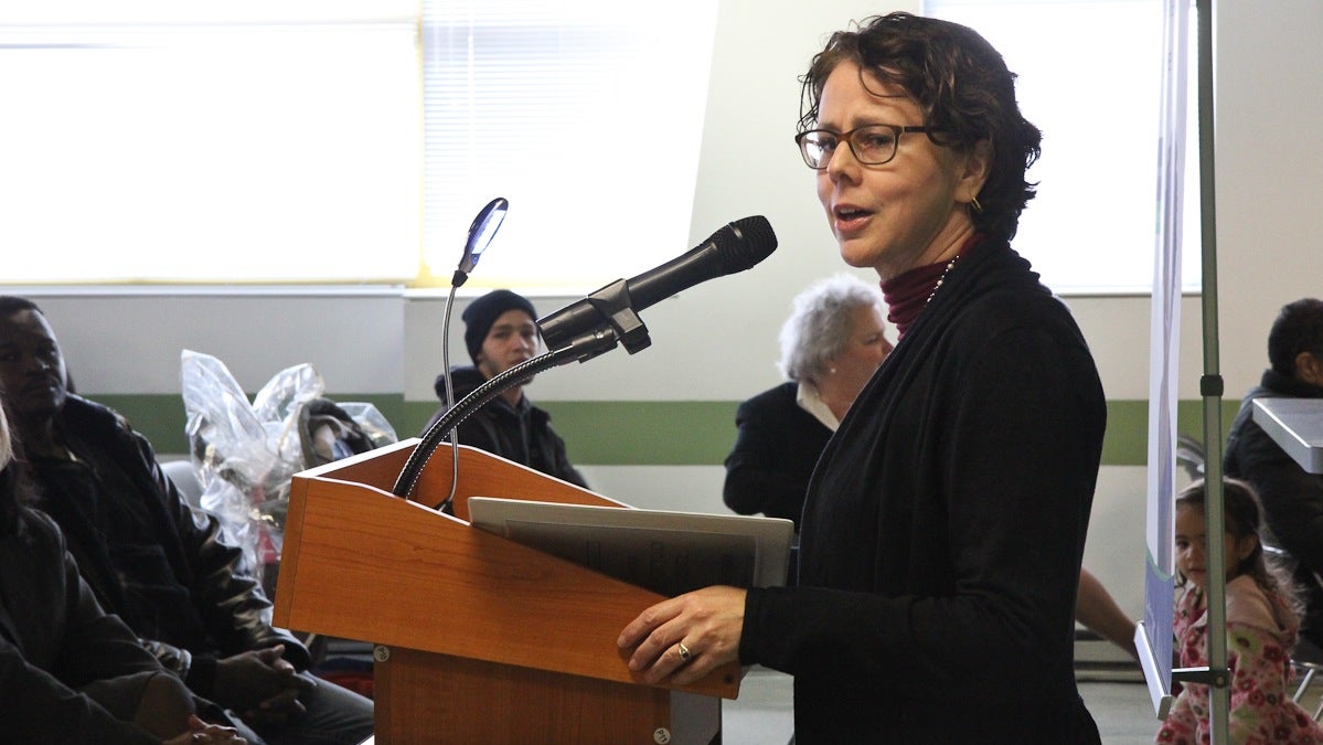  Cecilia Munoz, Director of the Domestic Policy Council at the White House speaks at a Health Insurance Marketplace Open Enrollment Event at Maria De Los Santos Health Center Friday morning. (Kimberly Paynter/WHYY) 