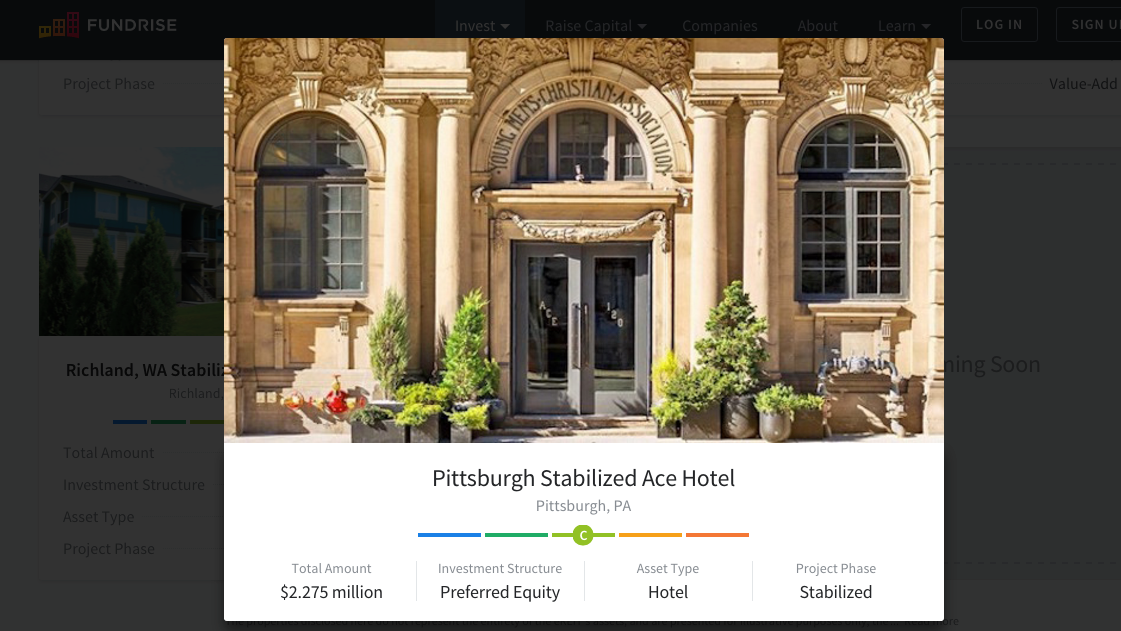  A screen shot of the Ace Hotel package of information that Fundrise provides to investors. (Credit: Fundrise)  