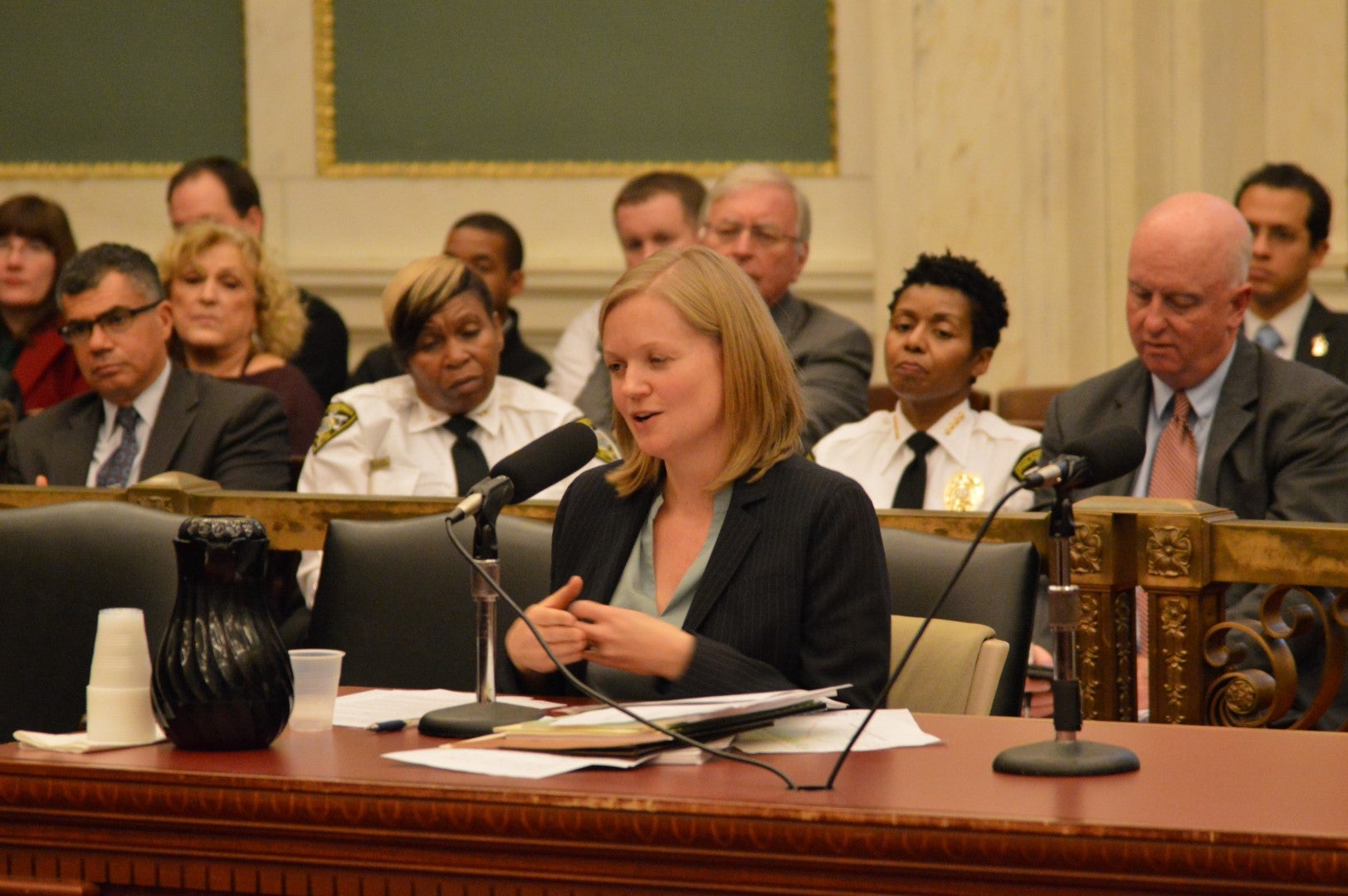 Budget director Anna Adams testifies before City Council. (Tom MacDonald/WHYY)