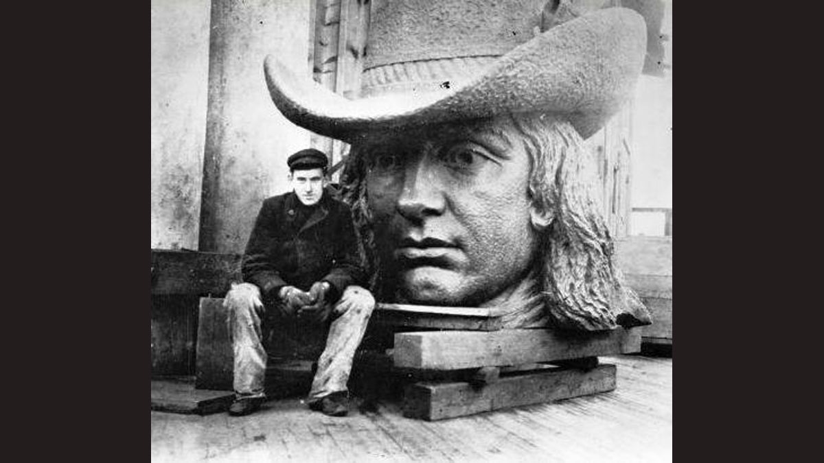  Alexander Milne Calder is shown with the head of his statue of William Penn, now atop Philadelphia City Hall. Calder won a competition to make 'William Penn' in 1874 and completed all his City Hall work by 1893. (Image courtesy of Wikimedia Commons) 