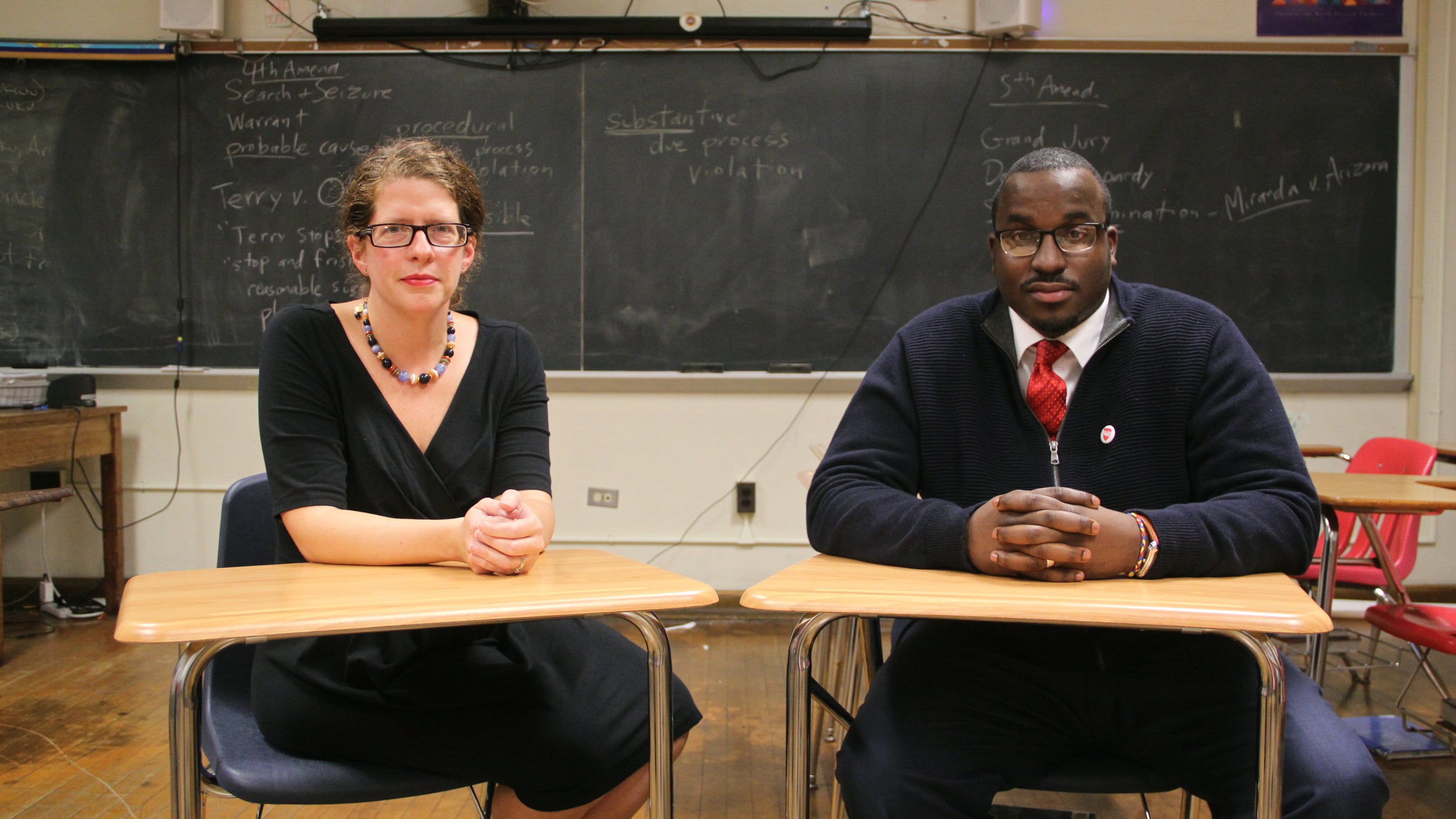 Feltonville Arts and Sciences teacher Amy Roat and Central High School history teacher Yaasiyn Muhammad are challenging the old guard within the Philadelphia Federation of Teachers. (Emma Lee/WHYY) 