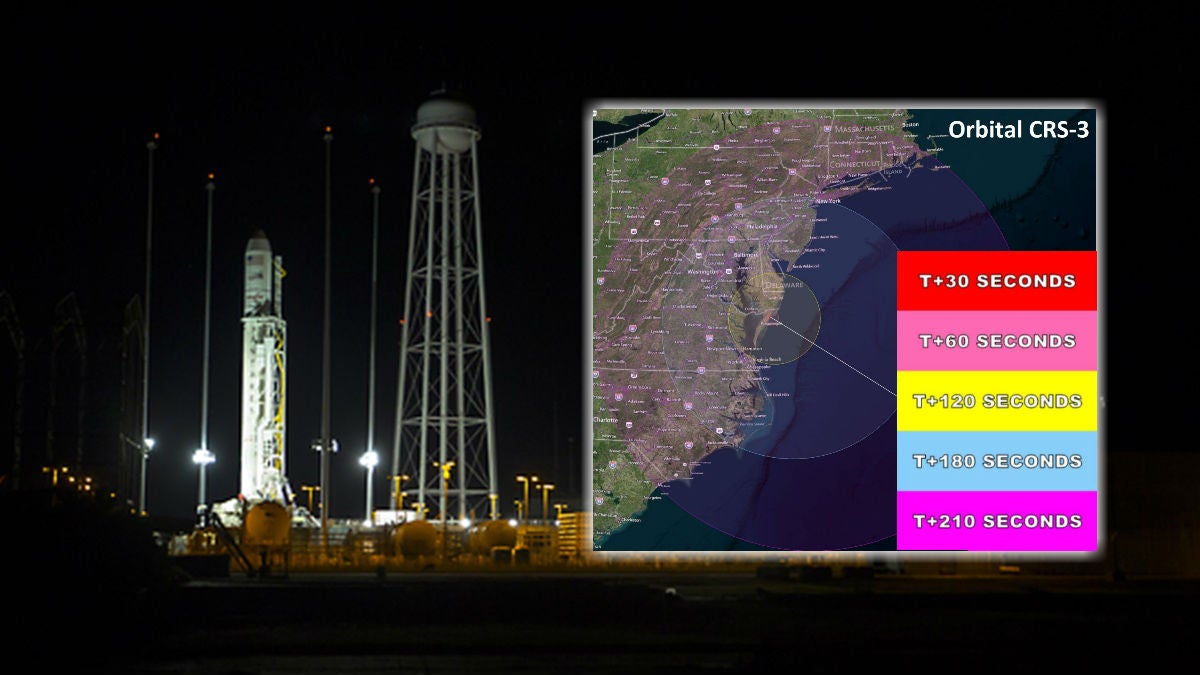 Antares stands ready to launch the Cygnus Cargo Spacecraft to the International Space Station at 6:45 p.m., Monday, Oct. 27, from NASA's Wallops Flight Facility, Va. (NASA/Patrick Black) 