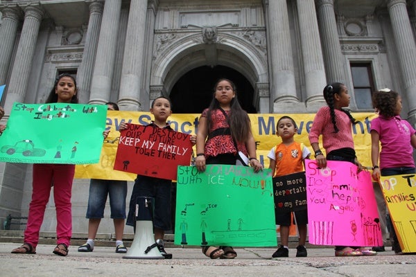 Children of undocumented immigrants rally at City Hall in August 2013. (Emma Lee/for NewsWorks)