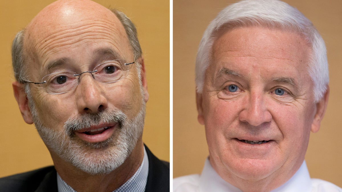 Democratic challenger Tom Wolf and Gov. Tom Corbett don't agree on how to reduce carbon emissions in Pennsylvania. (NewsWorks File Photo.) 