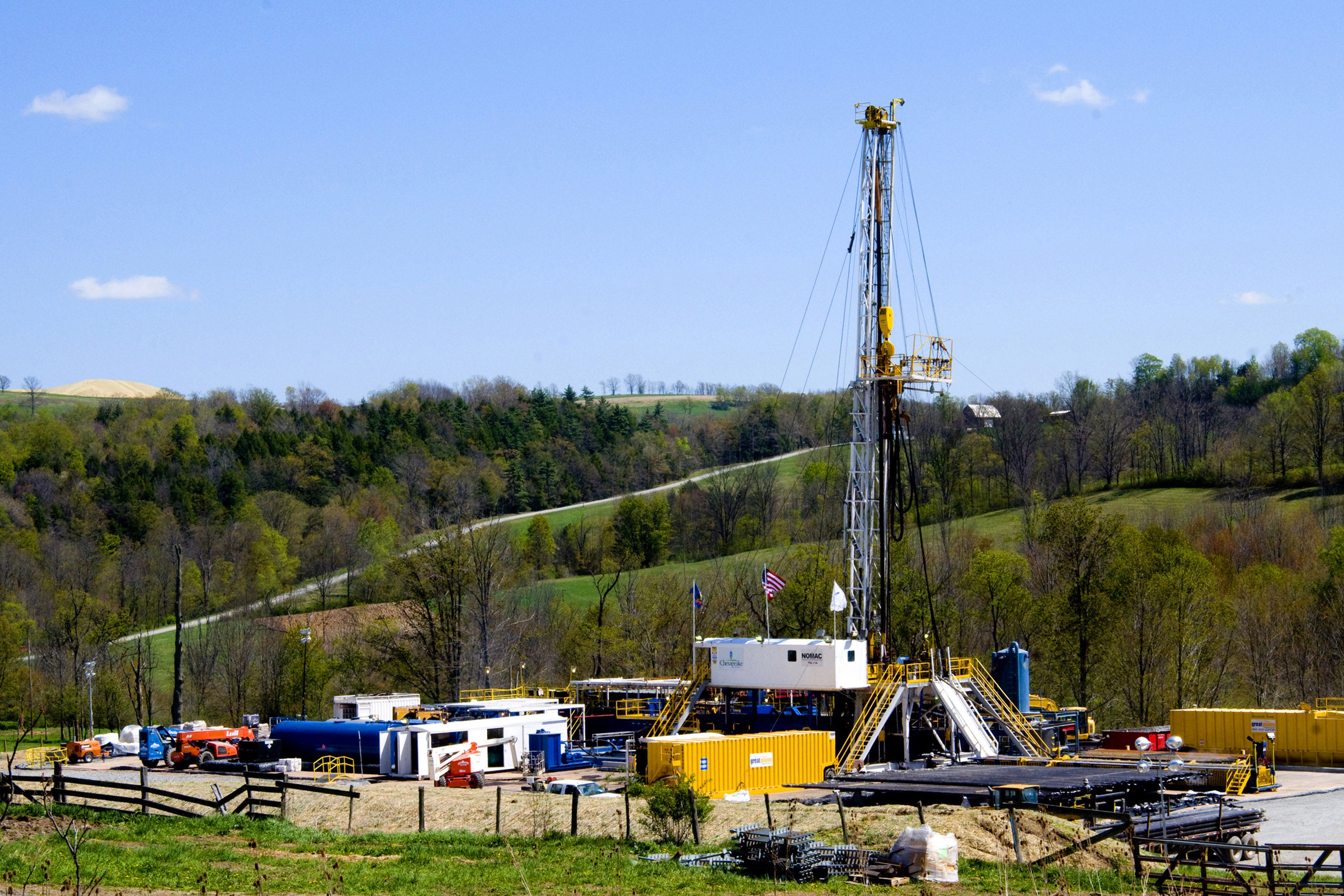 A Chesapeake Energy natural gas well site is seen near Burlington