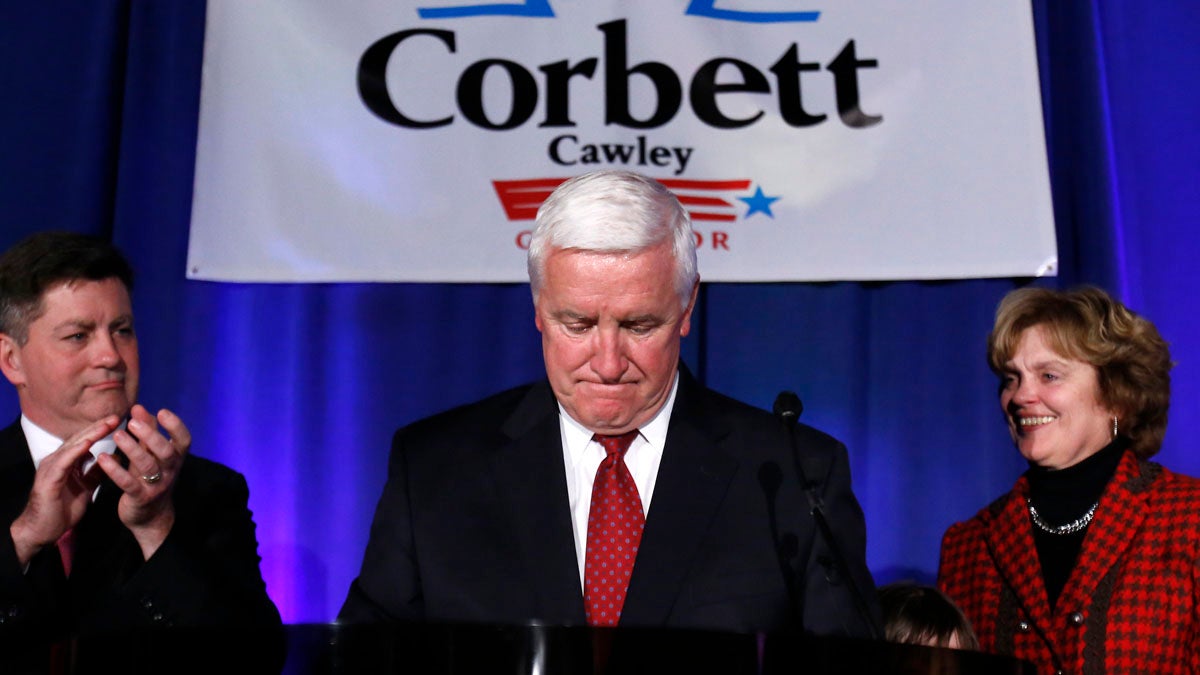  Gov. Tom Corbett concedes defeat to Tom Wolf Tuesday night. (Gene J. Puskar/ AP photo) 