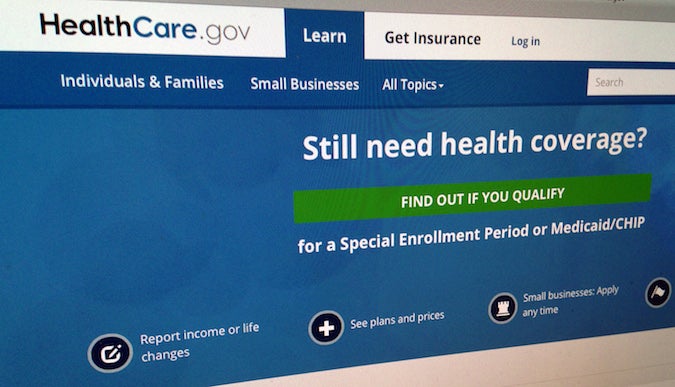 This Sept. 15, 2014, file photo shows part of the HealthCare.gov Website in Washington.  (AP Photo/Jon Elswick, File)