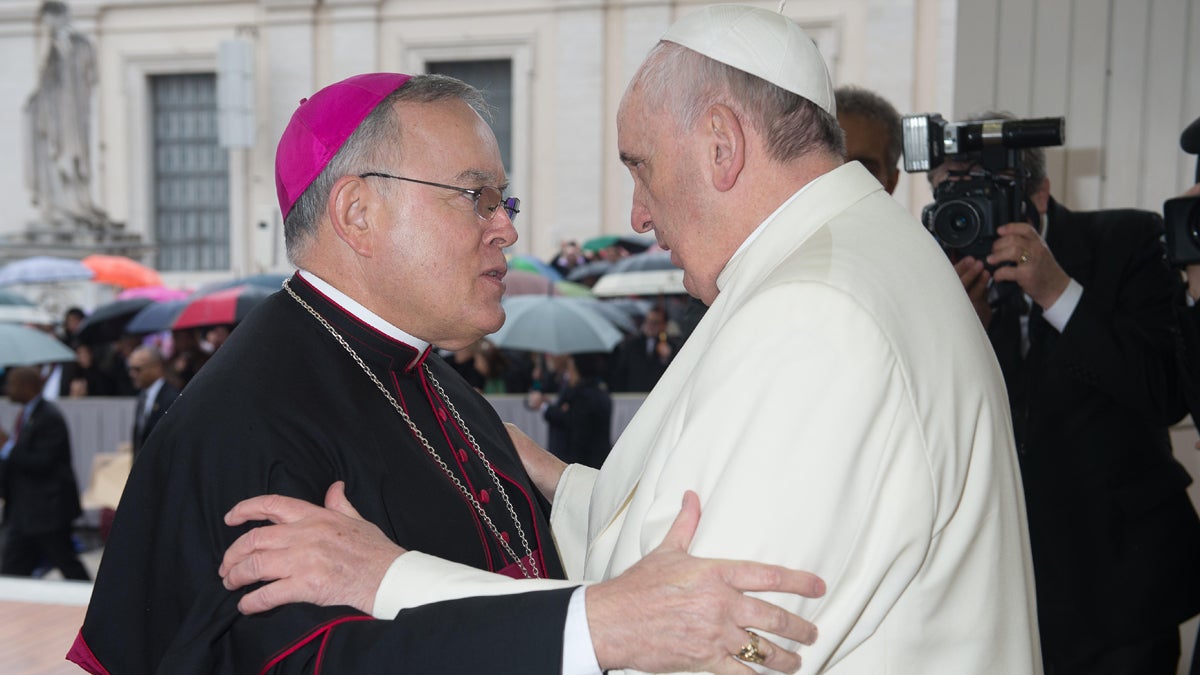  Pope Francis welcomes Philadelphia Archbishop Charles J. Chaput, left, at the Vatican in  March. Philadelphia officials have made their case to the Vatican for Pope Francis to visit the U.S. next year, saying his 