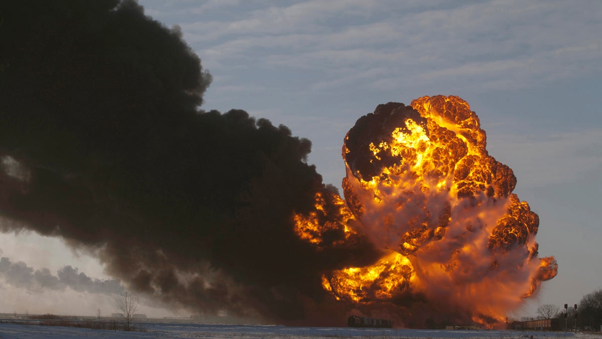  In this Dec. 30, 2013, photo, a fireball goes up at the site of an oil train derailment in Casselton, North Dakota. Oil industry representatives told North Dakota regulators last year that the state has proper regulations in place to treat Bakken crude for shipment by rail.  (AP file) 