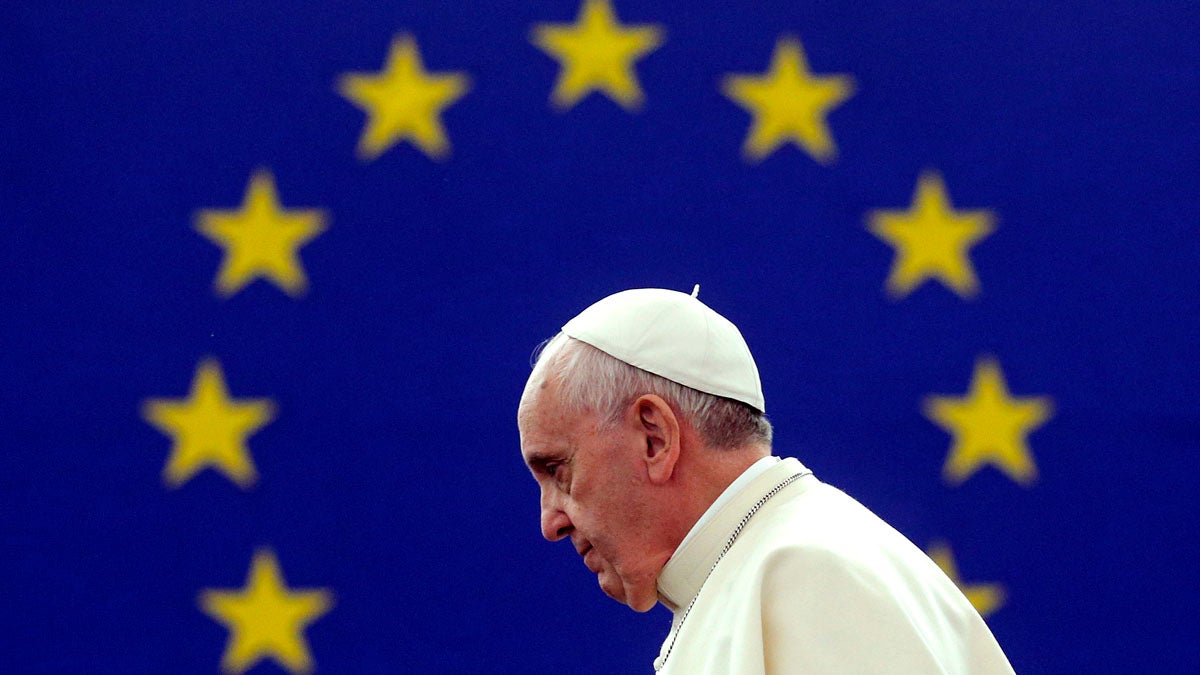  Pope Francis arrives to address the European Parliament Tuesday in Strasbourg, France. (AP Photo/Christian Hartmann, Pool) 