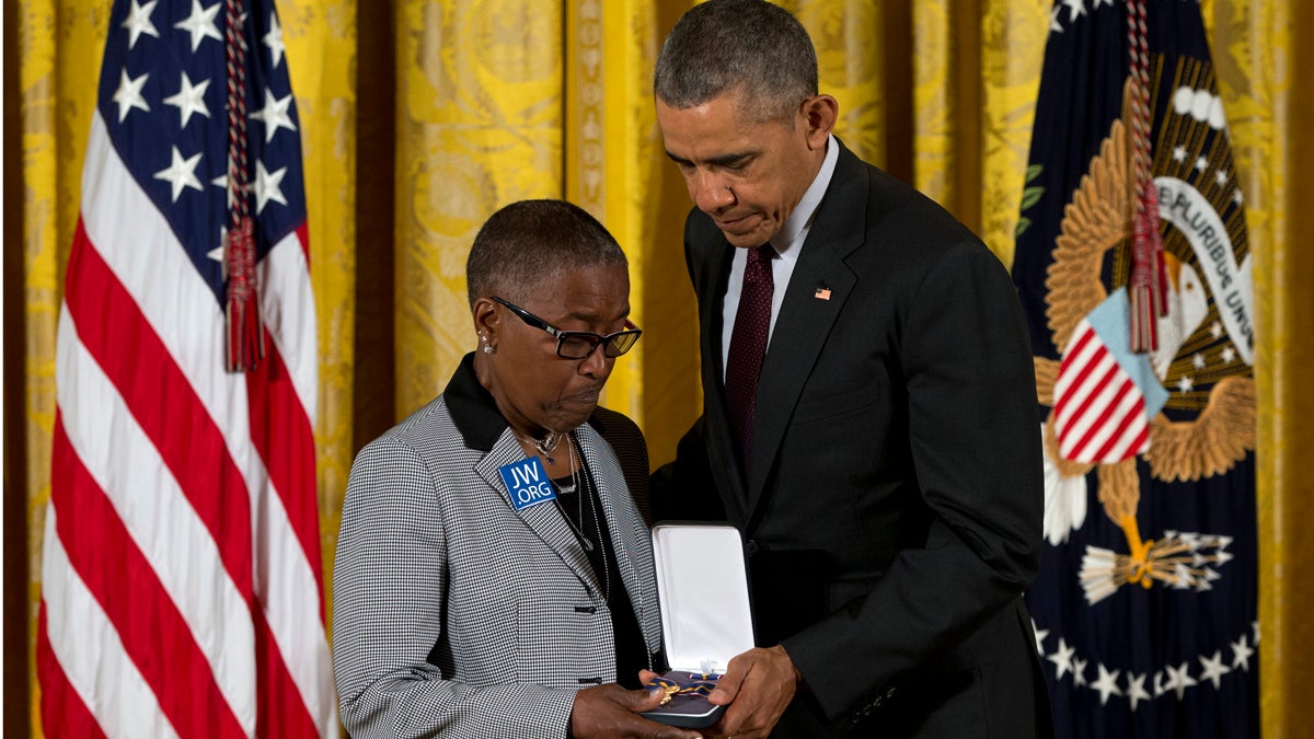 President Barack Obama presents Constance Wilson