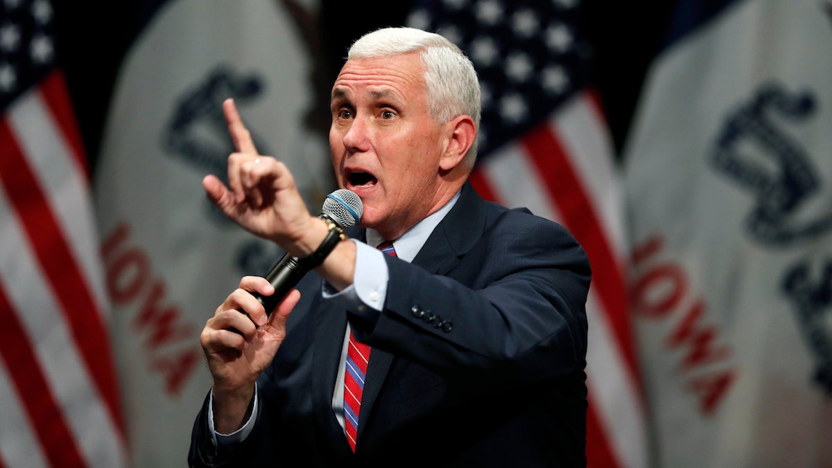 Republican vice presidential candidate Indiana Gov. Mike Pence speaks during a campaign rally