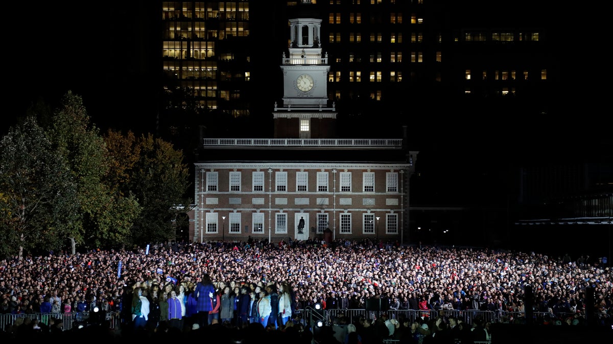 The crowd gathers in front of Independence Hall