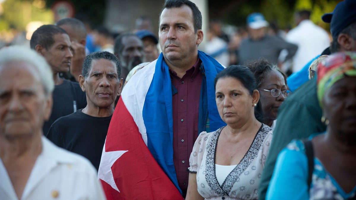 Mourners wait to enter Revolution Square at the start of weeklong services honoring Fidel Castro