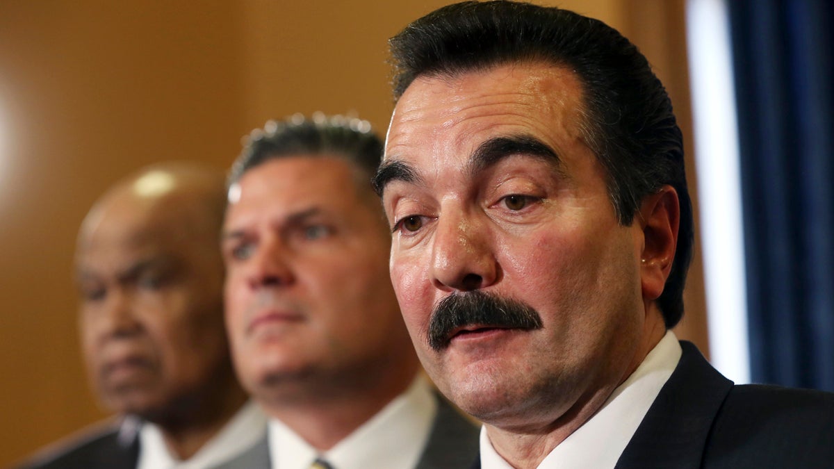  New Jersey Assembly Speaker Vinnie Prieto, right, says the gas tax must be raised to replenish the fund that pays for road and bridge repairs and maintenance. (AP photo/Mel Evans) 