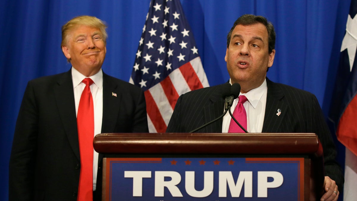 Republican presidential candidate Donald Trump beams as he stands with New Jersey Gov. Chris Christie as the governor endorses the billionaire in his bid to be president. (AP Photo/LM Otero)