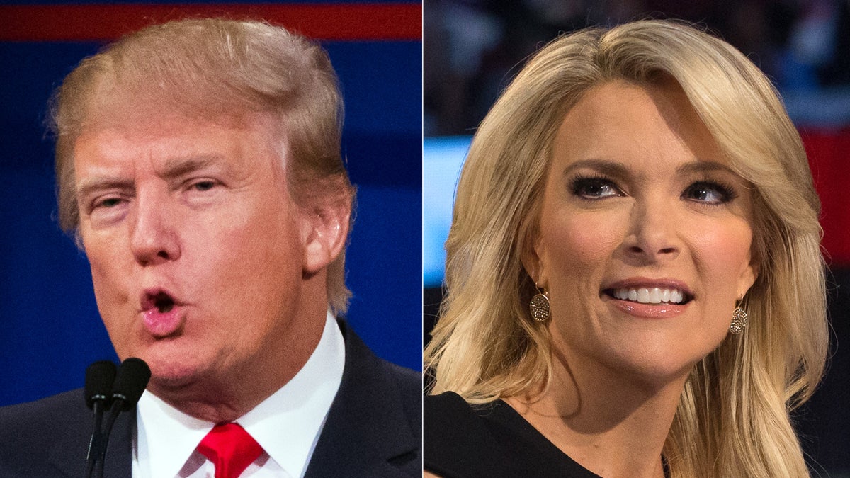  Republican presidential candidate Donald Trump and Fox News Channel host and moderator Megyn Kelly during the first Republican presidential debate at the Quicken Loans Arena in Cleveland. Trump attacked Kelly over her tough questioning of him during the debate. (AP Photo/John Minchillo, File) 