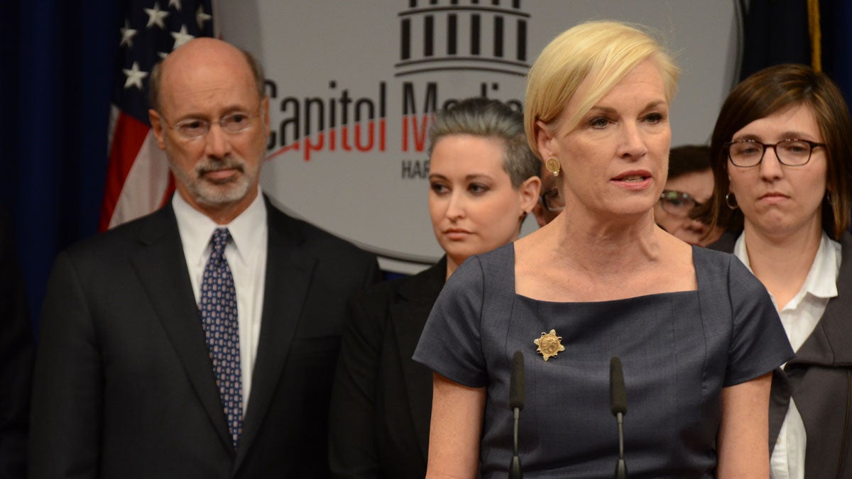 Planned Parenthood president Cecile Richards speaks at a news conference in the Pennsylvania Capitol in opposition to legislation under consideration in the Pennsylvania House of Representatives that opponents say would give Pennsylvania the nation's most restrictive abortion law Monday in Harrisburg Behind Richards are Gov. Tom Wolf