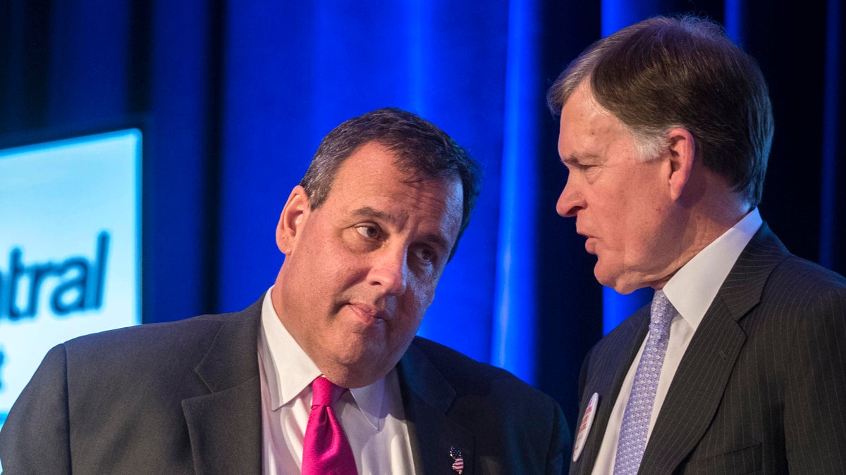  Tom Bracken, president of the New Jersey Chamber of Commerce,chats with Gov. Chris Christie last year. Bracken says a survey has found that employers in the Garden State are not worried about the Affordable Care Act any longer. (AP file photo)   