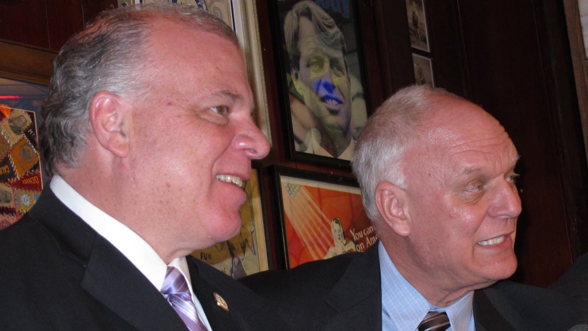  New Jersey Senate President Steve Sweeney. left, is introducing legislation that could lead to the state taking over Atlantic City's government functions. He says Mayor Don Guardian, right, and other city leaders need to work together to run the local government more efficiently. (AP file photo) 