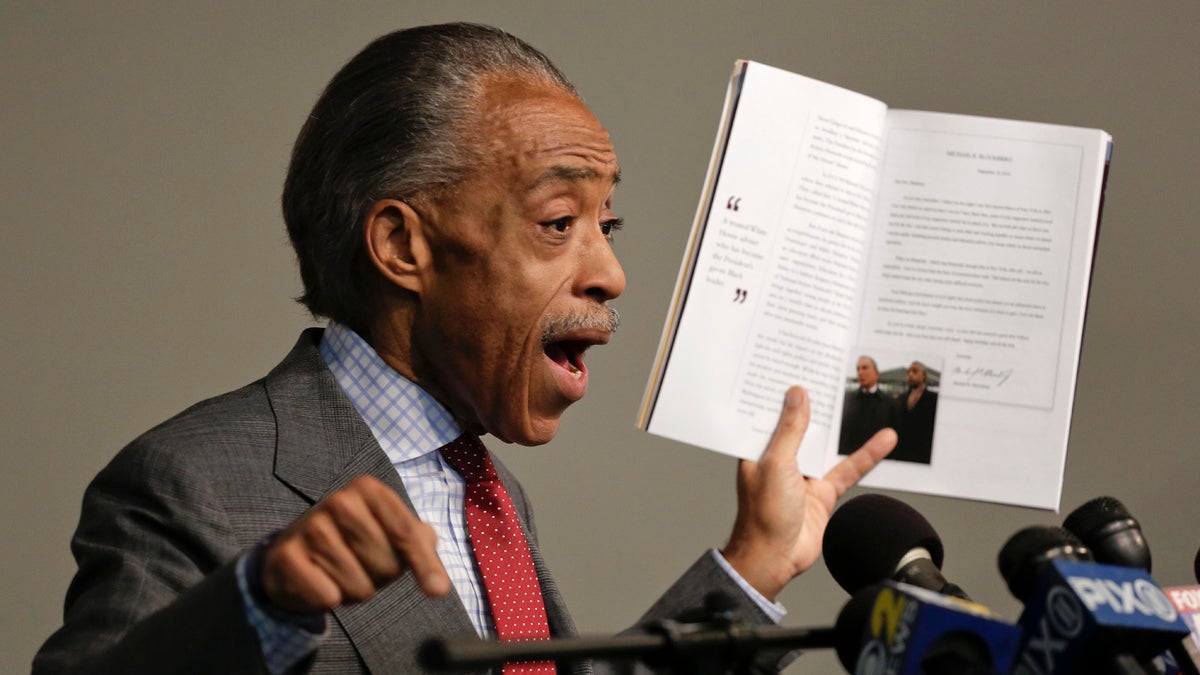  The Rev. Al Sharpton speaks during a news conference, Wednesday, Nov. 19, 2014, in New York. Sharpton spoke about his plans for the pending grand jury decisions in the deaths of Michael Brown in a St. Louis suburb and Eric Garner in New York and also addressed tax allegations in a New York Times story. (Julie Jacobson/AP Photo) 