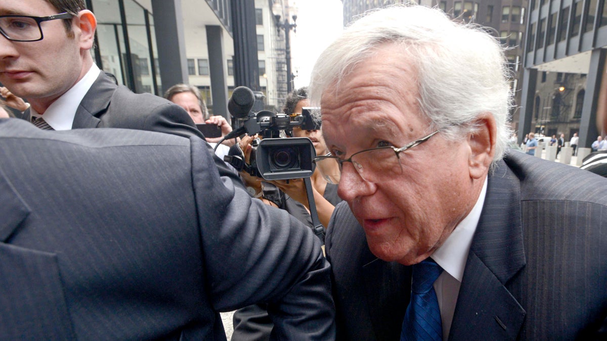  In this June 9, 2015 file photo, former House Speaker Dennis Hastert arrives at the federal courthouse, in Chicago for his arraignment on federal charges that he broke federal banking laws and lied about the money when questioned by the FBI. The federal judge assigned to the case against Hastert will continue to preside over it after disclosing connections to the former U.S. House Speaker and several attorneys. Prosecutors and lawyers for Hastert filed paperwork Thursday, June 11, 2015, saying they're willing to have U.S. District Judge Thomas M. Durkin remain on the case. (Paul Beaty/AP Photo) 