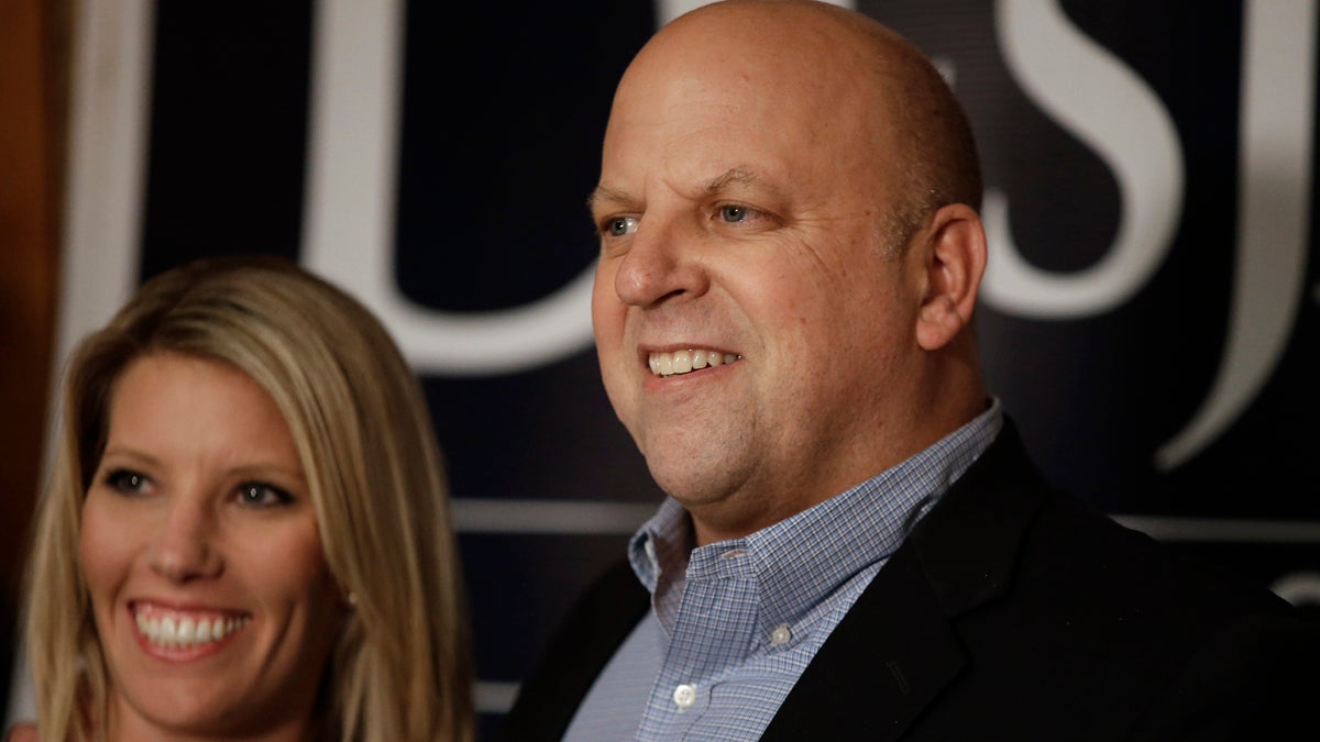  In this Nov. 6, 2012 file photo, U.S. Rep. Scott DesJarlais, R-Tenn., greets supporters on election night in Winchester, Tenn. At left is his wife, Amy. A little more than a week after the election, the voters of Tennessee's 4th District got proof that their congressmen, an anti-abortion physician, had misled them repeatedly about having affairs with patients, encouraging a lover to get an abortion and using a gun to intimidate his ex-wife during an argument. (Mark Humphrey/AP Photo) 