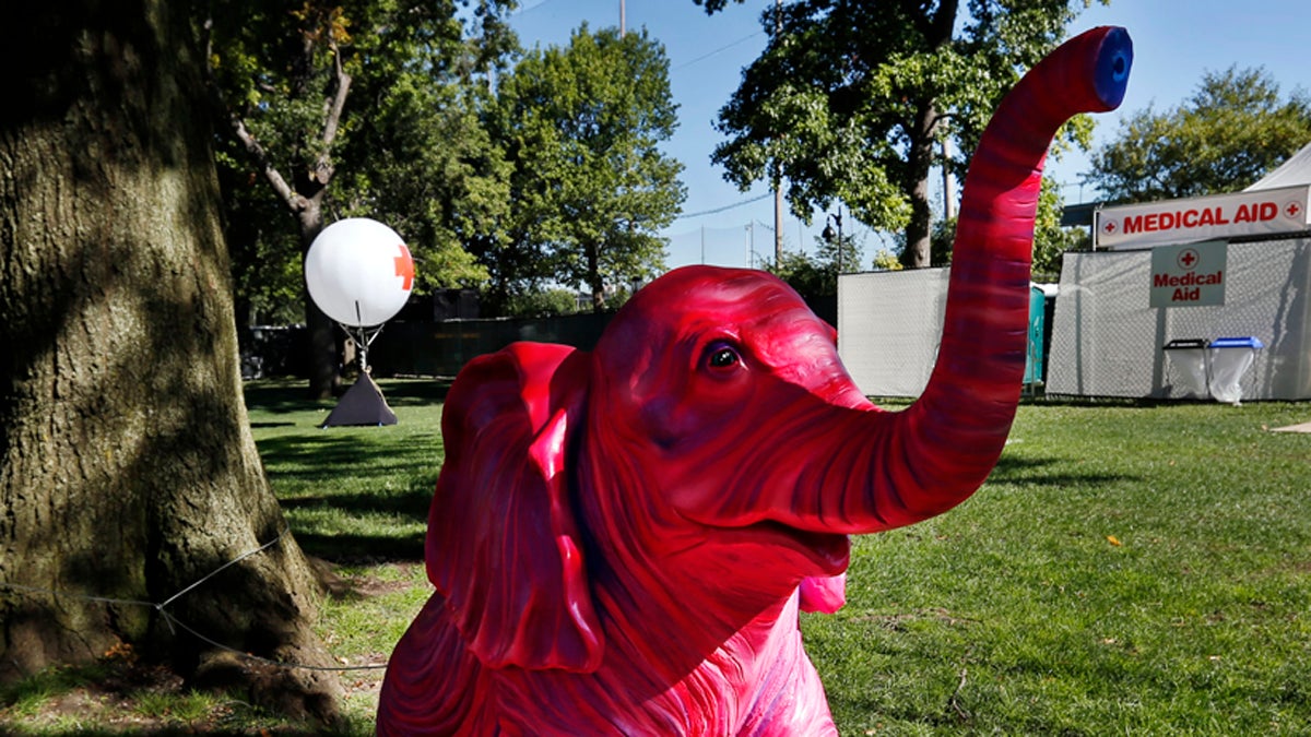  A pink elephant sculpture sits adjacent to a medical tent at the Electric Zoo music festival venue on New York's Randall's Island, Friday, Aug. 29, 2014. The final day of last year's festival was called off after two people died from an overdose of MDMA combined with hyperthermia. (Jason DeCrow/AP Photo) 