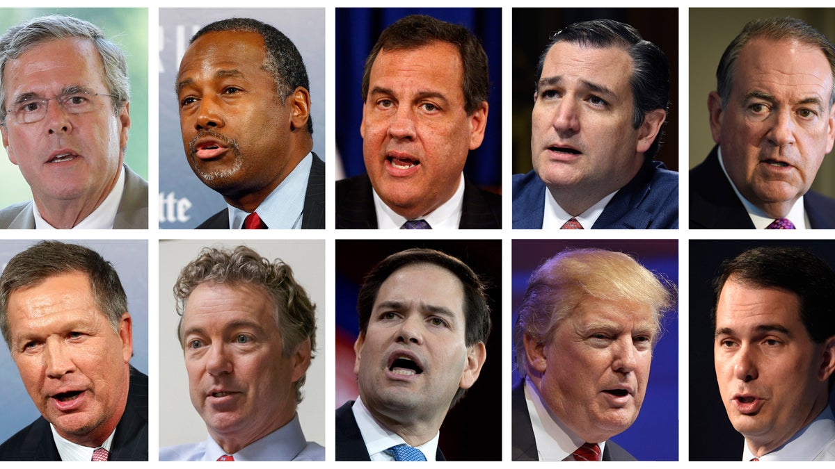  This combination of photos, from top left, shows Republican presidential candidates Jeb Bush, Ben Carson, Chris Christie, Ted Cruz, Mike Huckabee and, from bottom left, John Kasich, Rand Paul, Marco Rubio, Donald Trump and Scott Walker. (AP Photos/File) 
