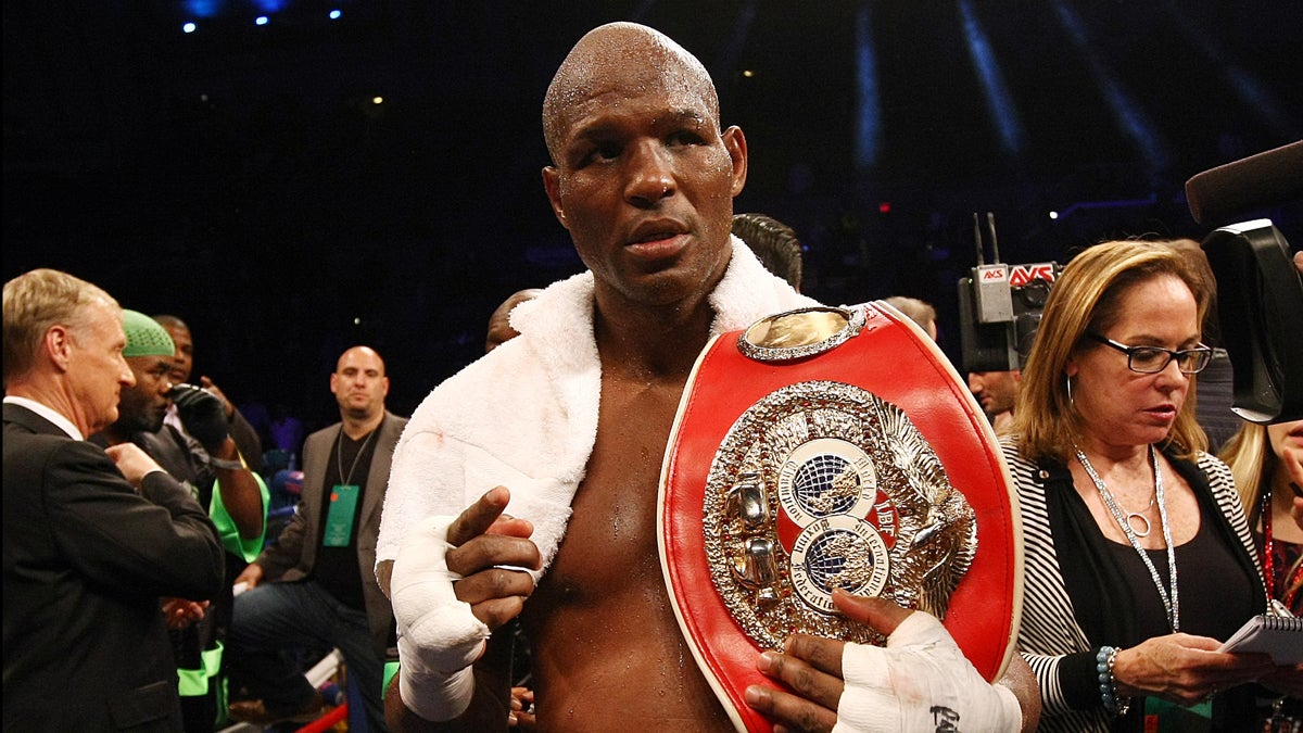  Bernard Hopkins poses with his belt after beating Karo Murat by unanimous decision after twelve rounds in Atlantic City, N.J. on Saturday, Oct. 26, 2013. Hopkins joins fellow Philly fighter Danny Garcia to host back-to-back turkey giveaways in Philadelphia this week. (Tim Larsen/AP Photo) 