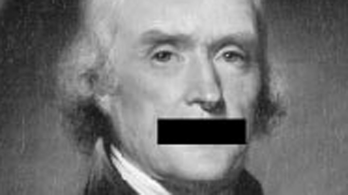  This image provided by The Thomas Jefferson Center for the Protection of Free Expression shows an image that is printed on a tee shirt to be presented to the 2013 Jefferson Muzzle awards by The Thomas Jefferson Center for the Protection of Free Expression. (The Thomas Jefferson Center for the Protection of Free Expression/AP Photo) 