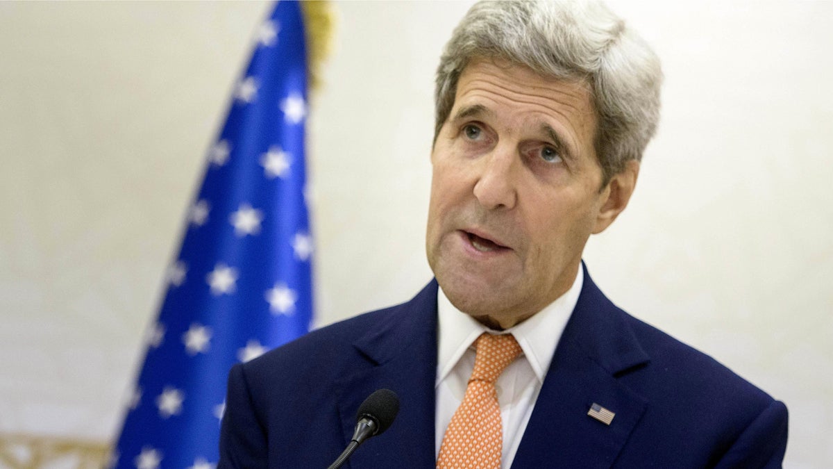  U.S. Secretary of State John Kerry speaks during a press conference following a meeting with foreign ministers of the Gulf Cooperation Council (GCC) on Monday, Aug. 3, 2015 in Doha. (Brendan Smialowski/pool photo via AP) 