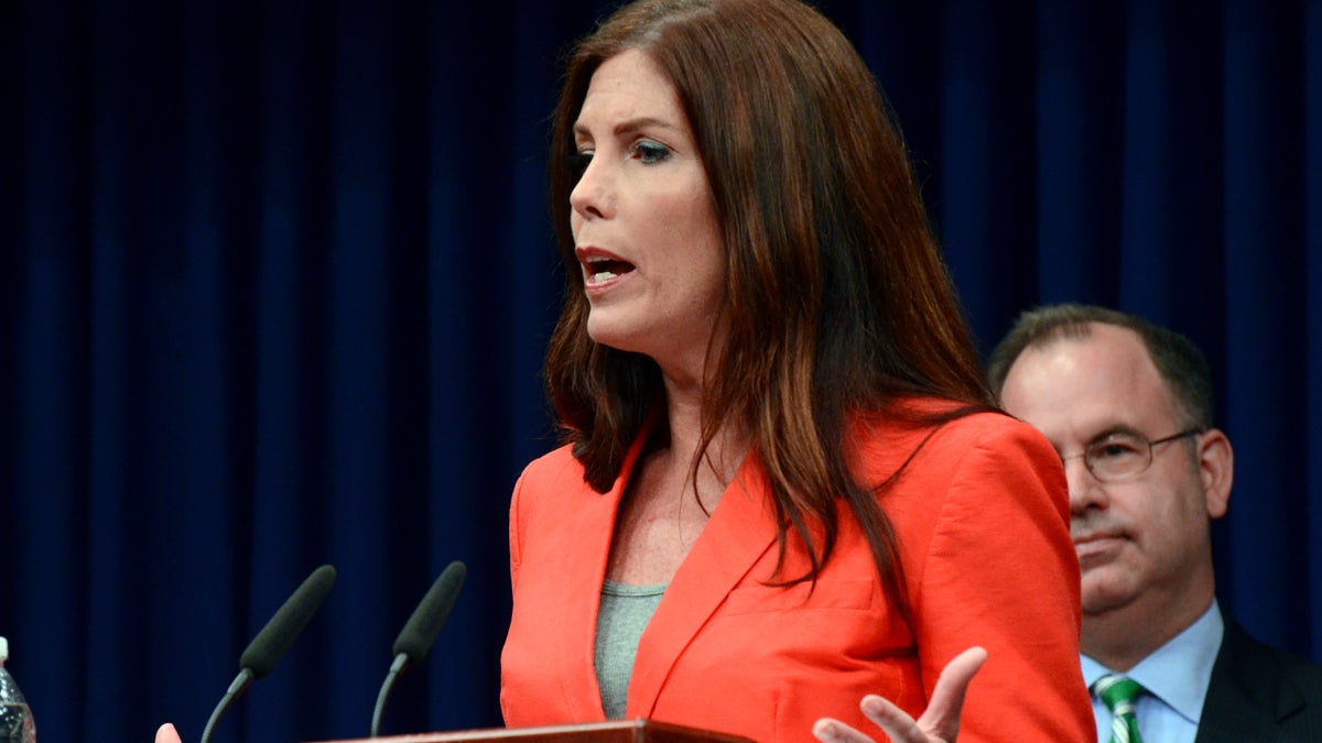  Attorney General Kathleen Kane speaks during a news conference Friday, June 27, 2014, at the Capitol in Harrisburg, Pa. (Marc Levy/AP Photo) 
