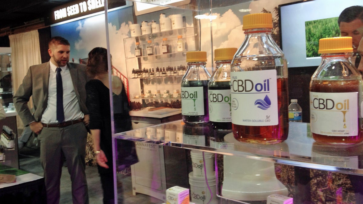 Oil containing CBD from agricultural hemp is displayed at the Marijuana Business Conference & Expo in Chicago. This weekend