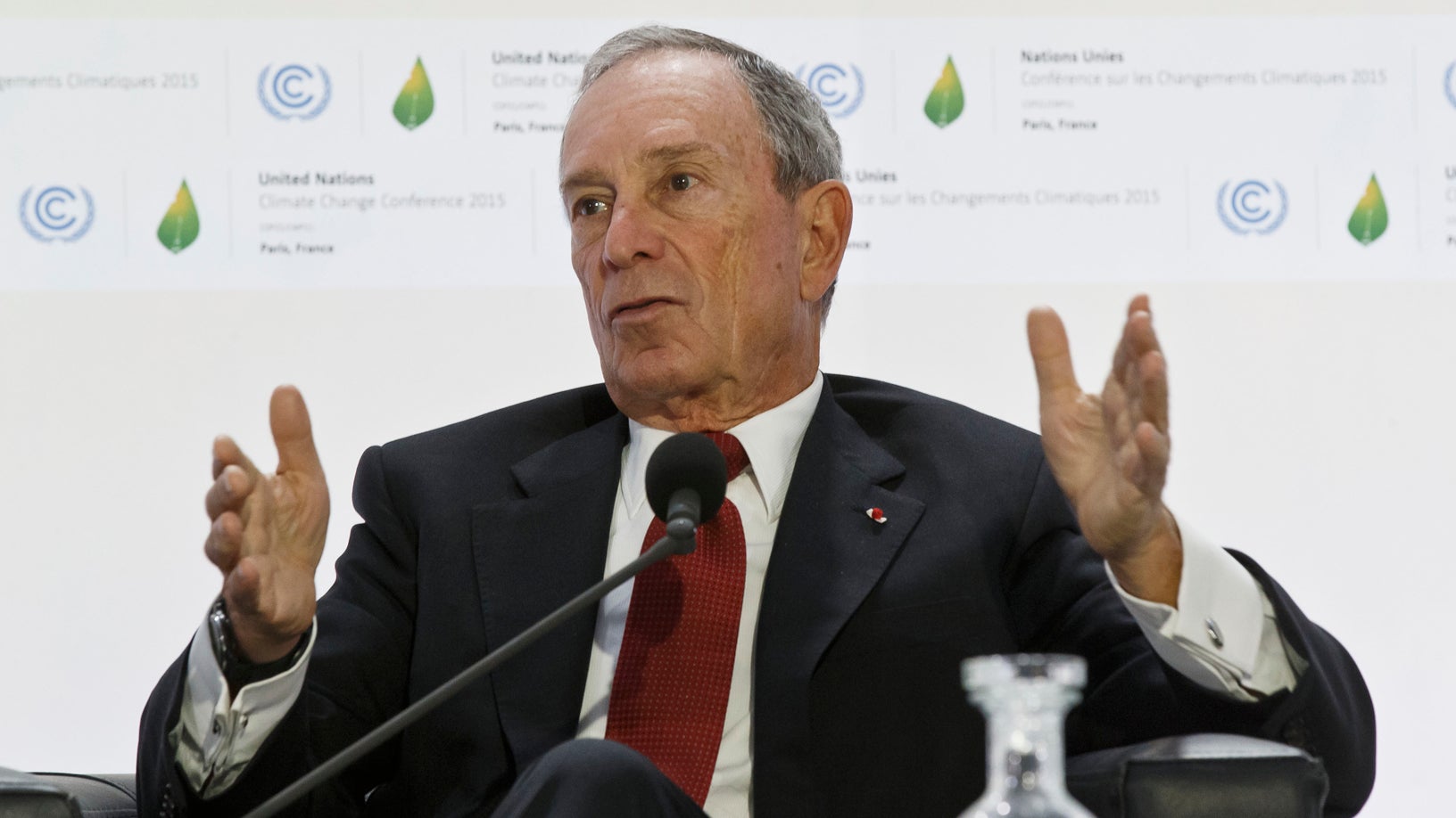  Former New York City Mayor Michael Bloomberg gestures as he speaks during a panel discussion on 'Climate Change and Financial Markets' at the COP21, United Nations Climate Change Conference, in Le Bourget north of Paris, Friday, Dec. 4, 2015. (Michel Euler/AP Photo) 