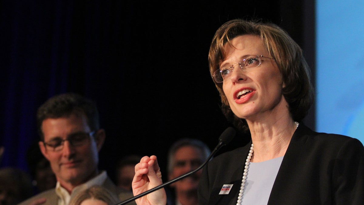  Democratic candidate for U.S. Senate, Michelle Nunn speaks to her supporters after her primary win was announced at an election-night watch party Tuesday, May 20, 2014, in Atlanta. (Akili-Casundria Ramsess/AP Photos) 