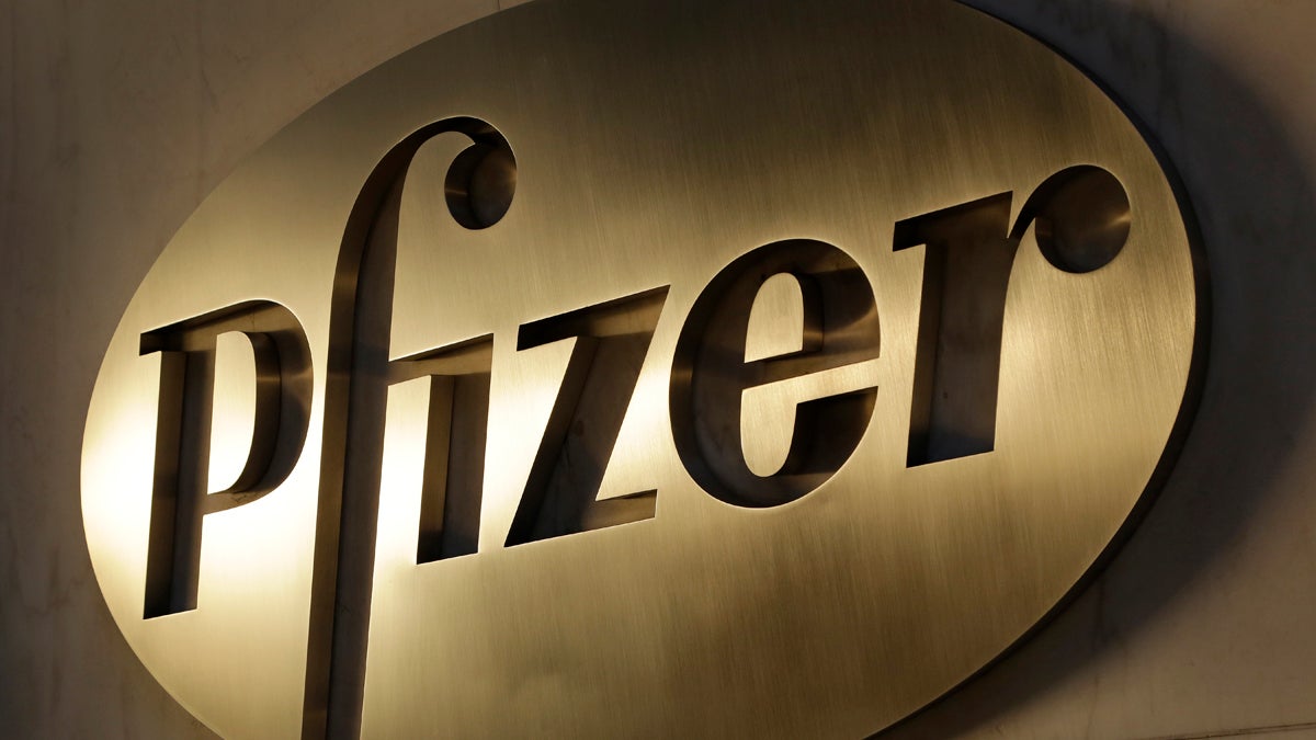 The Pfizer logo at its world headquarters