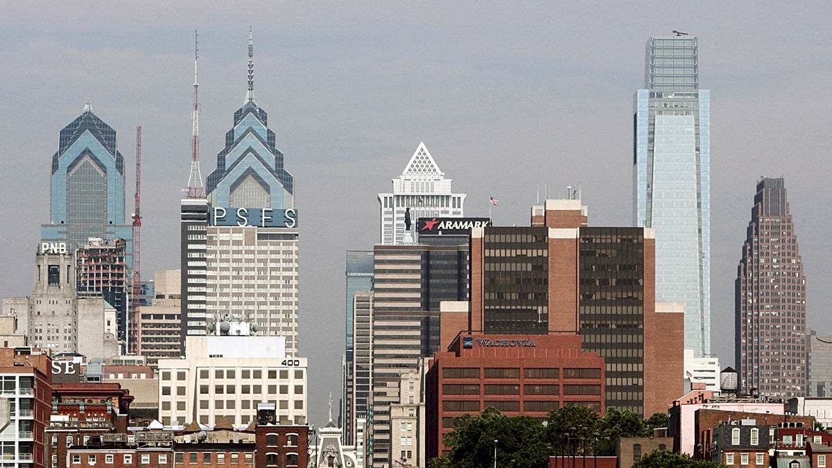 **FILE** The Philadelphia skyline is seen in a  In a Monday, June 16, 2008 file photo taken from Camden, New Jersey.  The mayors of Philadelphia, Atlanta and Phoenix asked the federal government Friday, Nov. 14, 2008,  to use a portion of the $700 billion financial bailout to assist struggling cities. (AP Photo/Tom Mihale, File)