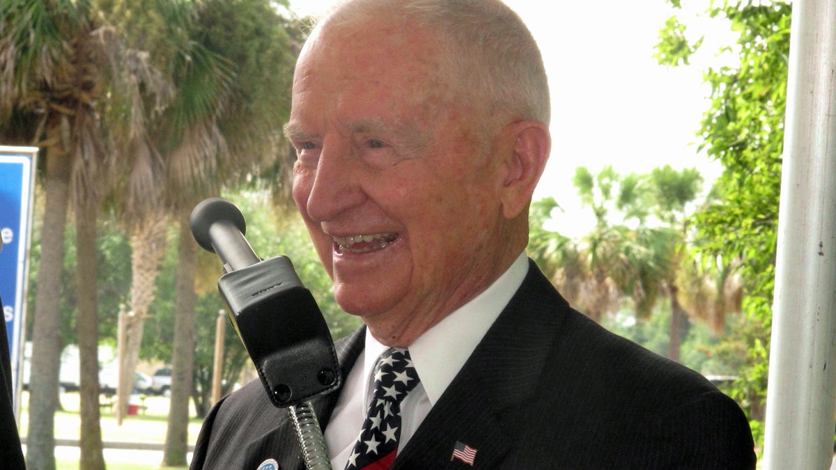  Billionaire businessman and former presidential candidate H. Ross Perot laughs during comments he made at the site of the future National Medal of Honor Museum at the Patriots Point Naval and Maritime Museum in Mount Pleasant, S.C. on Friday, Sept. 5, 2014. Perot visited to discuss plans for the $100 million museum. Organizers say he has donated millions to the effort but would not say specifically how much. Organizers hope to break ground next year. (Bruce Smith/AP Photo) 