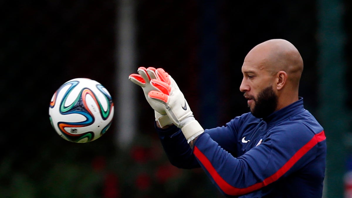  U.S. goalkeeper Tim Howard works out during a training session in Sao Paulo, Brazil, in June. (Julio Cortez/AP Photo) 