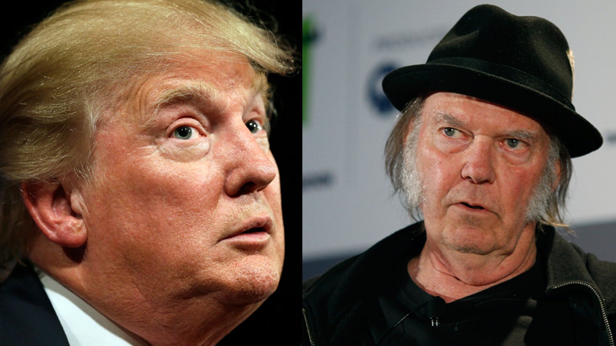  Republican presidential candidate Donald Trump (left), and Musician Neil Young (Charlie Neibergall and John Locher/AP Photos) 