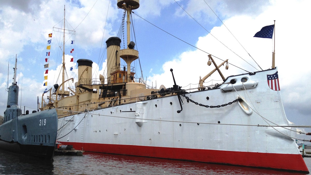  This undated photo provided by the Independence Seaport Museum from August 2012, shows the USS Olympia moored beside the submarine USS Becuna in Philadelphia. The USS Olympia, a one-of-a-kind steel cruiser from the Spanish-American War, has undergone extensive repairs that make it more stable than it has been in years (Hope Koseff Corse-Independence Seaport Museum/AP Photo) 