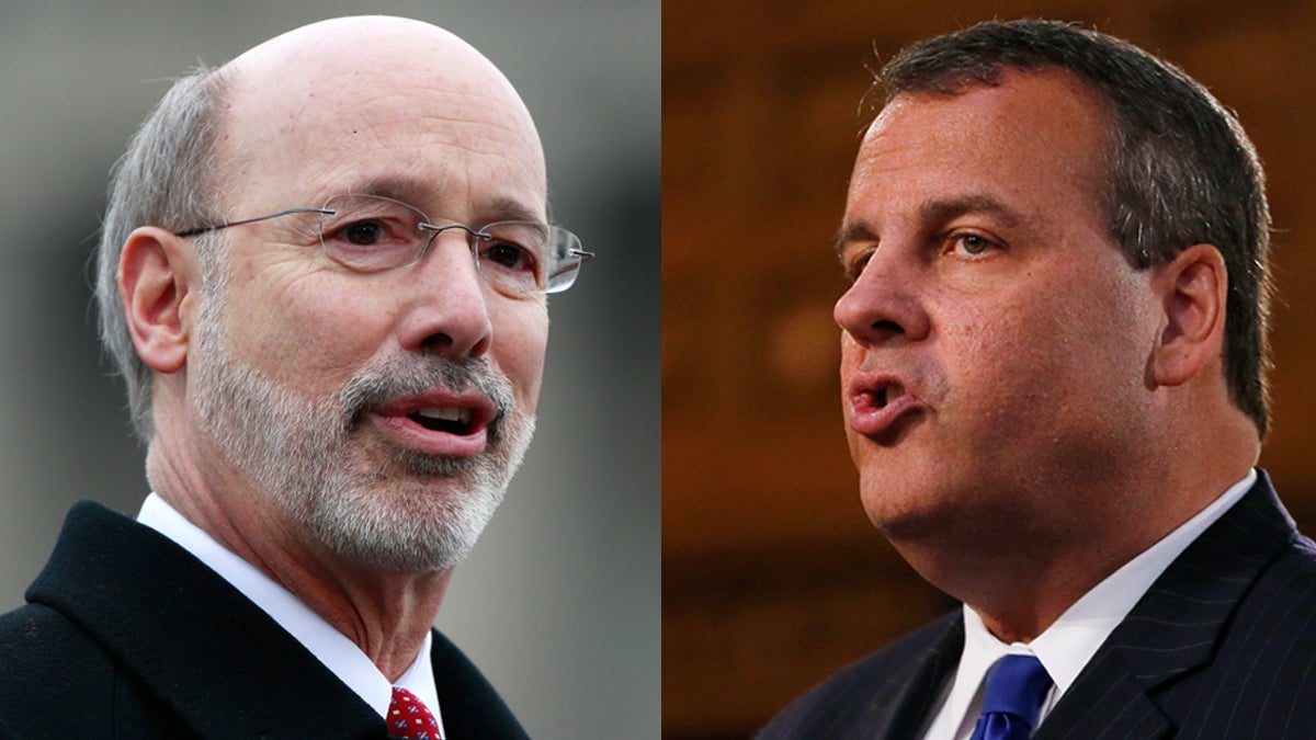  Pennsylvania Gov. Tom Wolf (left), and New Jersey Gov. Chris Christie. (AP Photos) 