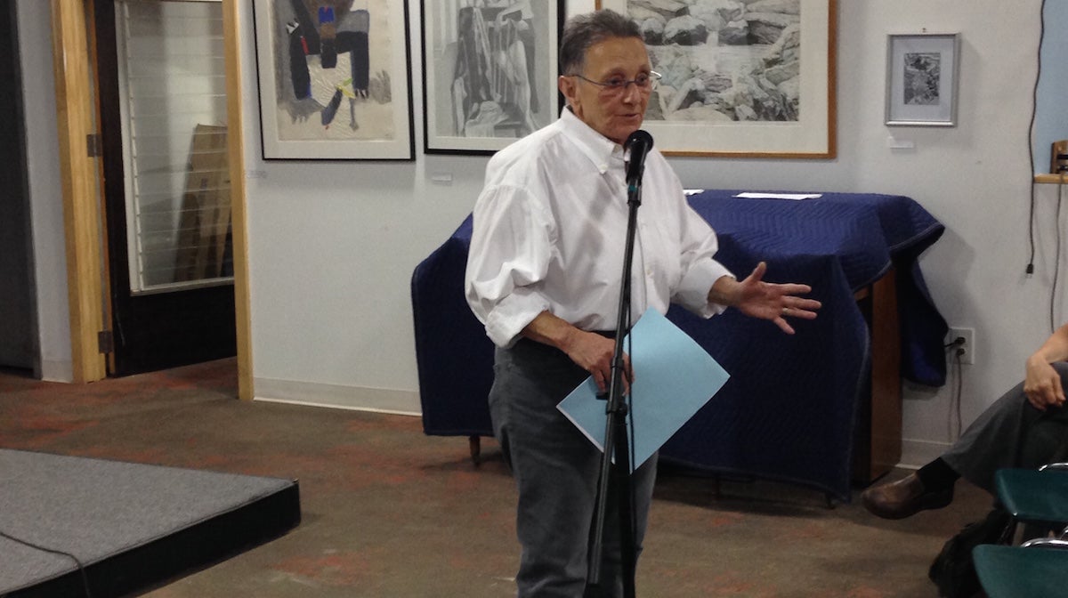  Arleen Olshan addresses the crowd at MAAG on Thursday night. (Alaina Mabaso/for NewsWorks) 