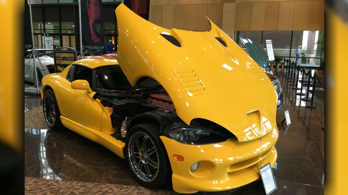  A Dodge Viper sits in the lobby of the Chase Center for the Delaware Auto Show. (Mark Eichmann/WHYY) 